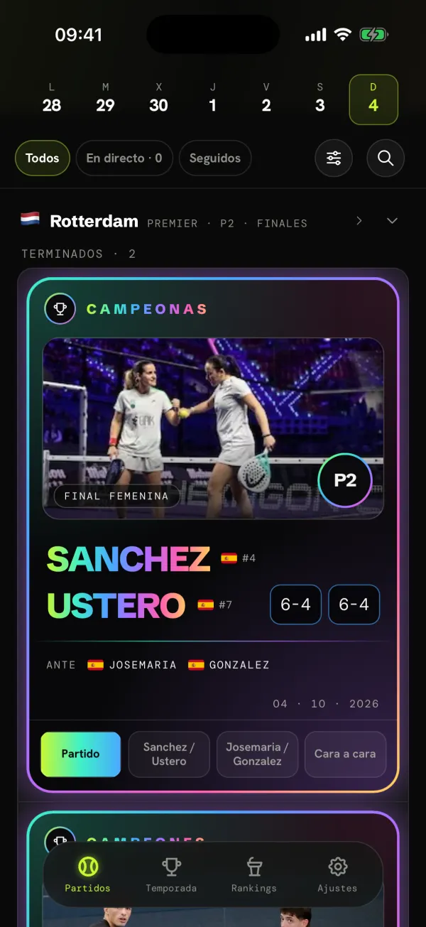 El cromo de las campeonas de un torneo, con su foto y el resultado